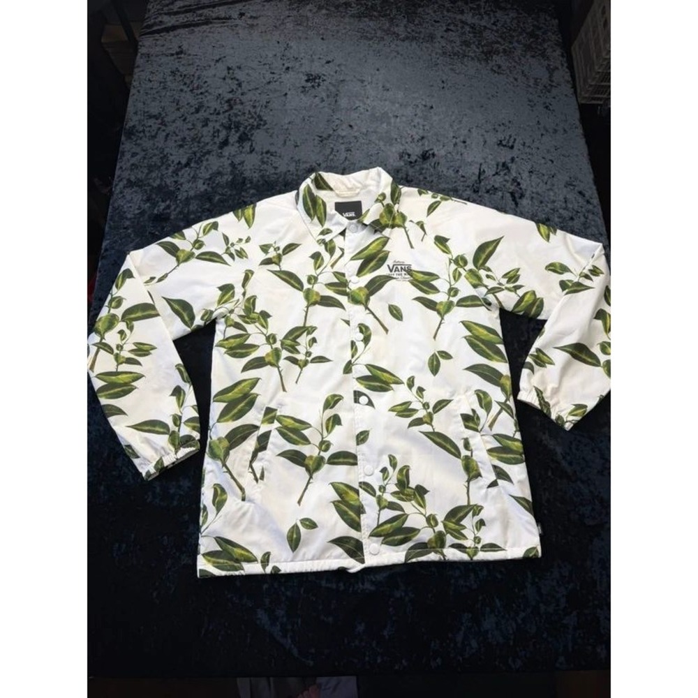 Vans Torrey Coach Jacket Men L Rubber Co Floral Leaf White Green Windbreaker